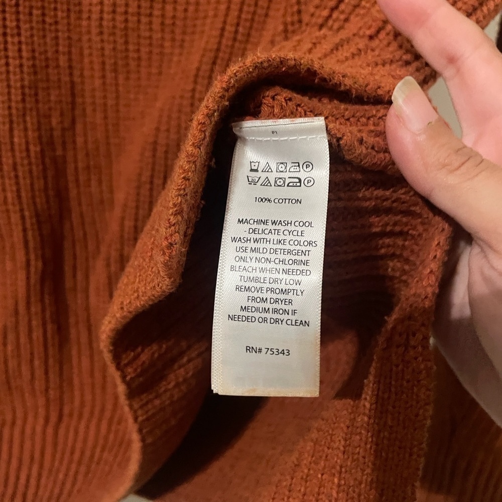 Max Studio Rust Orange Ribbed Mock Neck Cotton Sweater - Small - Picture 4 of 5